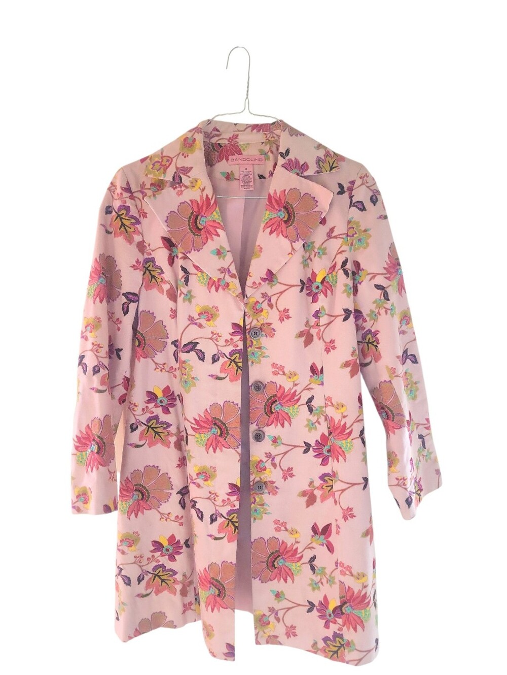 Bandolino Pink Floral Print Button-Front Trench Coat Notch Collar M